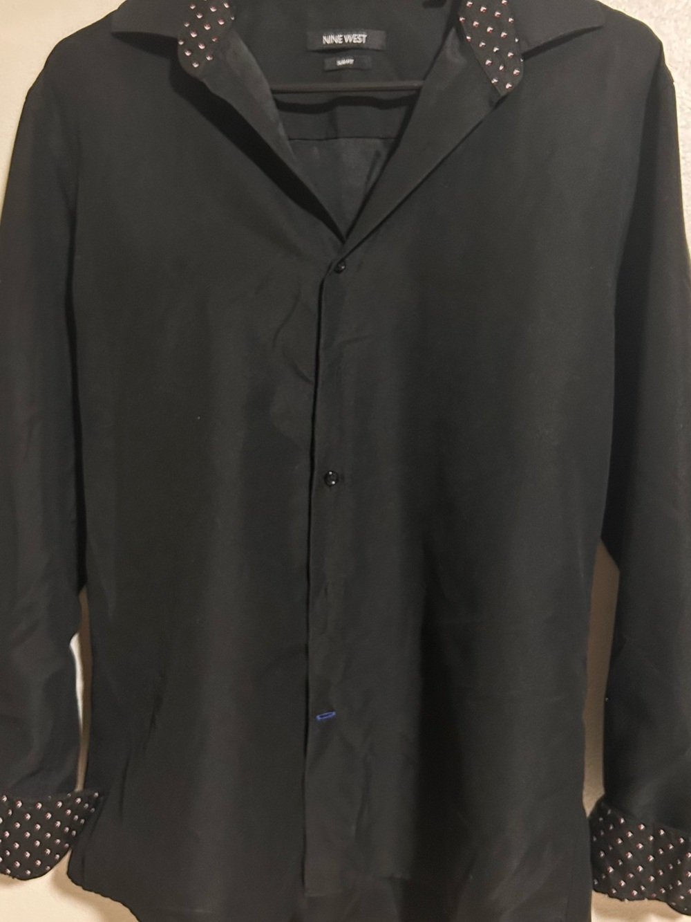 Nine West Black Button-Up Shirt Jacket with Polka-Dot Trim